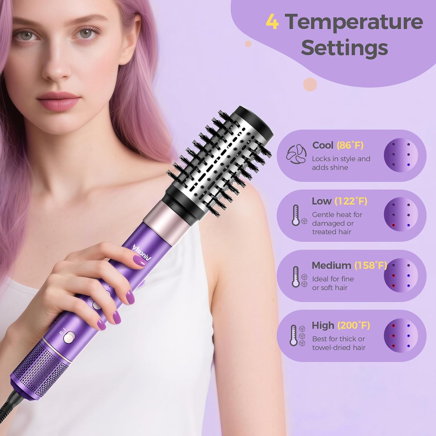 Thumbnail 2 de Vincofy 7-in-1 Blow Dryer Brush Set: All-in-One Hot Air Styler for Fast Drying, Curling, Straightening & Volumizing (Lilac)
