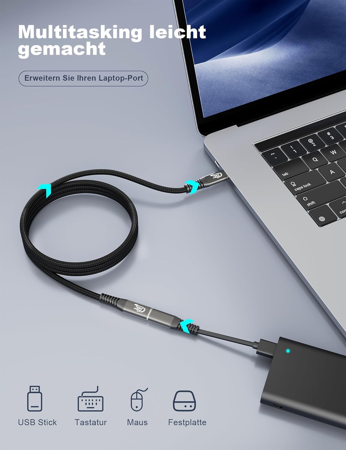 Thumbnail 2 de CAKOBLE Thunderbolt 4 Extension Cable (25cm) — 40Gbps, up to 8K@60Hz, USB-C male to female