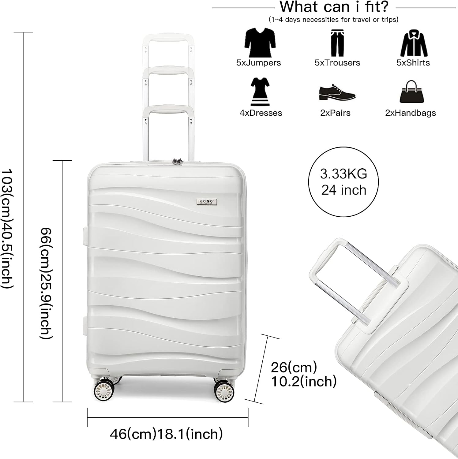 Detalle 2 de Kono Maleta de Cabina de Mano Ligera con Cerradura TSA ✈