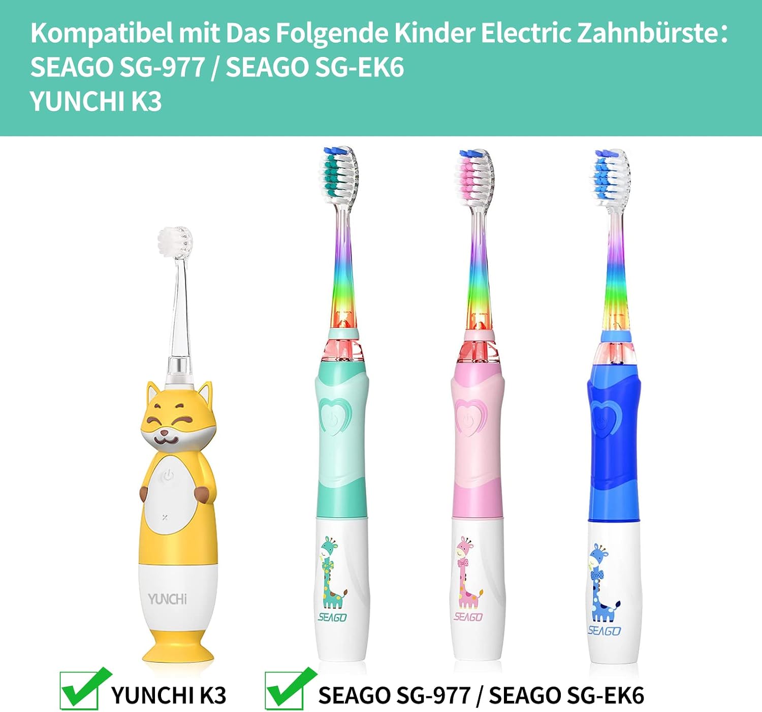 Detalle de Seago SG977/SG-EK6 & kompatibel YUNCHI K3: 4 große Ersatzbürstenköpfe (SG977 SGEK6) – weich