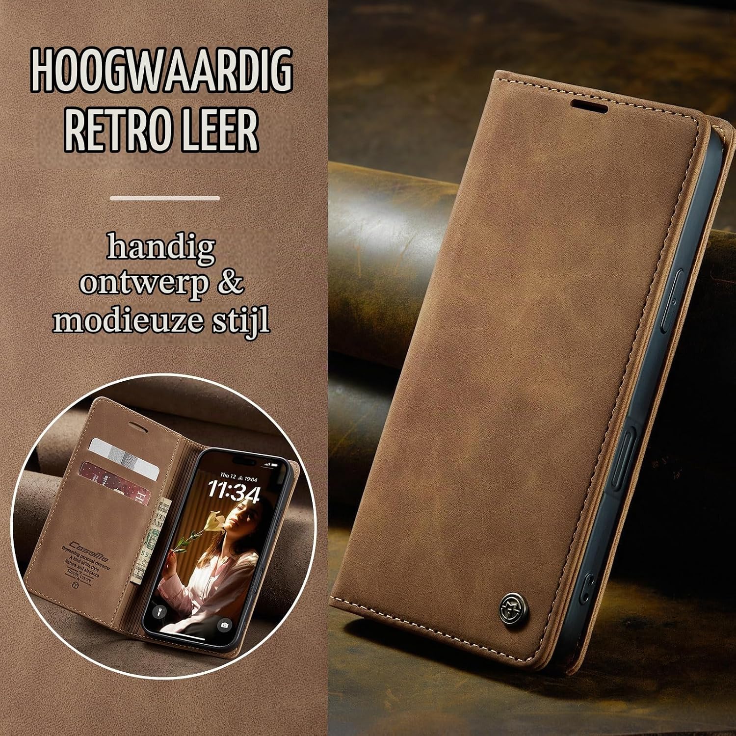 Detalle de Azororo iPhone 16 Plus 5G-hoesje met magnetische flip en standaard