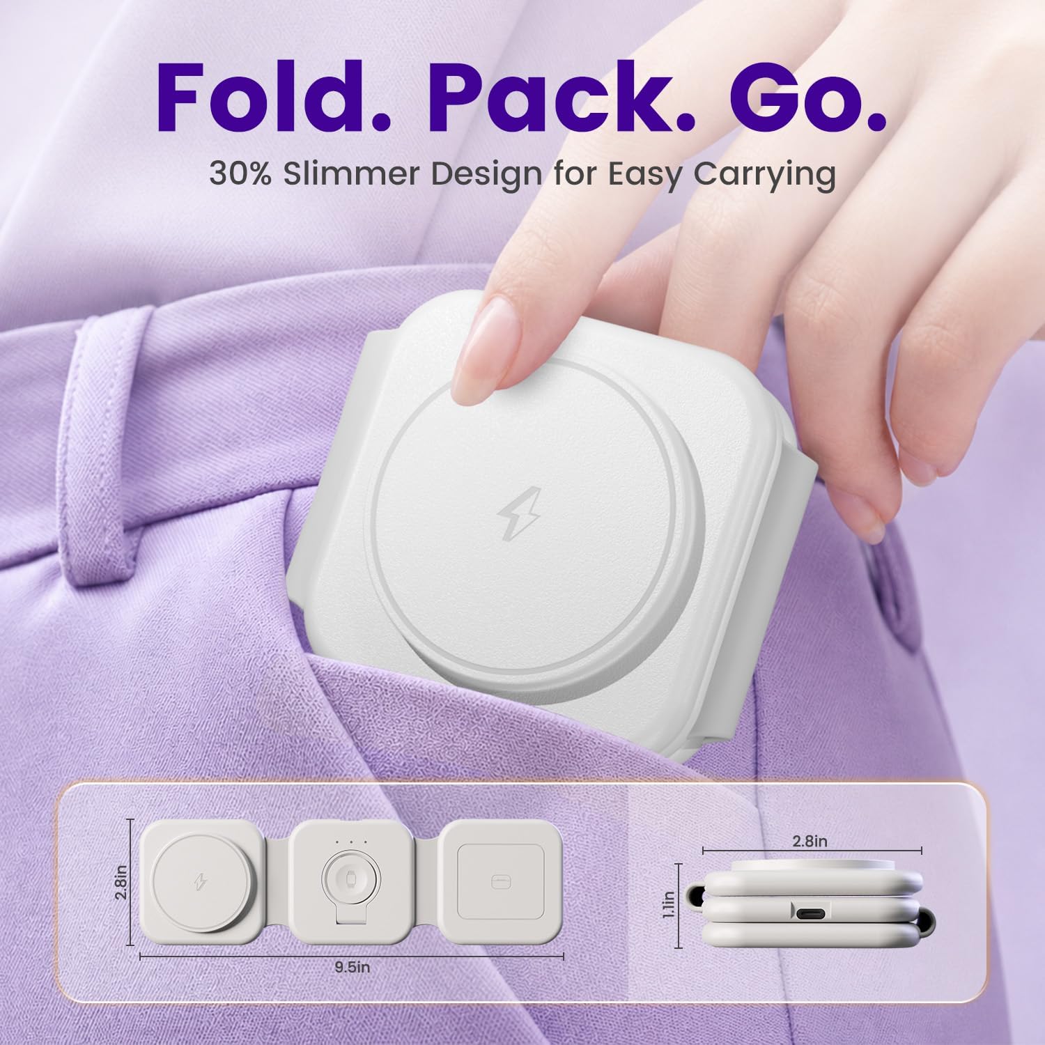 Thumbnail 5 de 15W Magnetic Travel Charging Station: 3-in-1 Foldable MagSafe Charger for iPhone, Watch & AirPods
