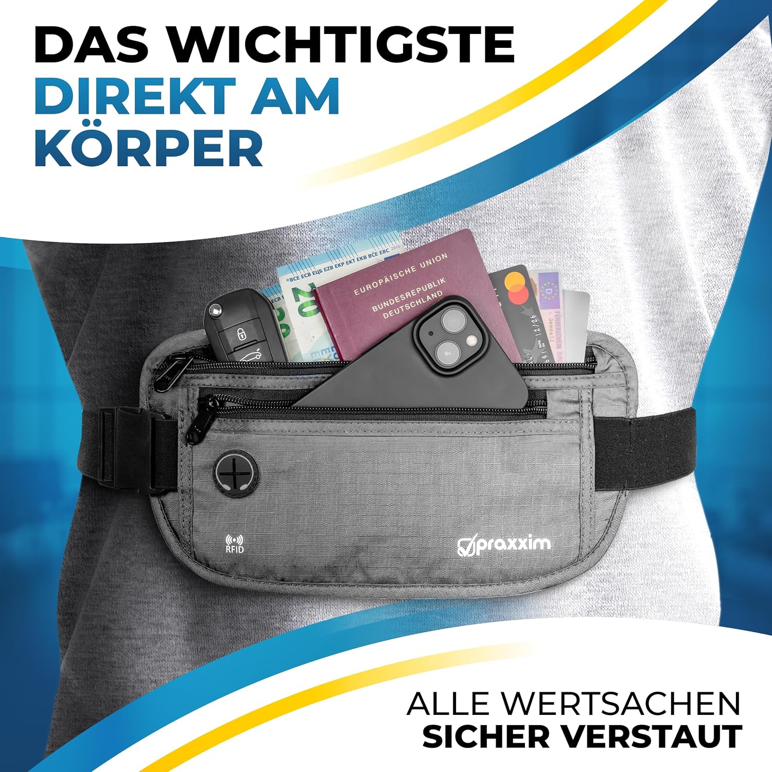 Detalle 1 de praxxim Bauchtasche DIEBSTAHLSICHER mit RFID
