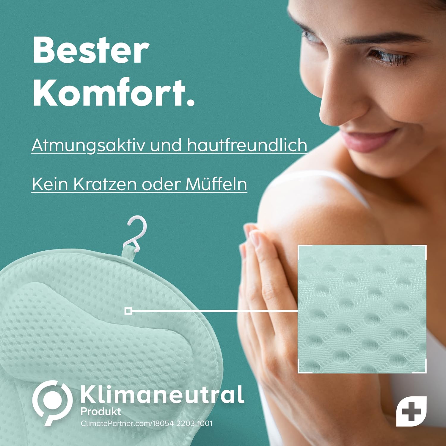 Detalle de Vesta+ Badewannenkissen Mint L mit 6 SaugnĂ€pfen đ