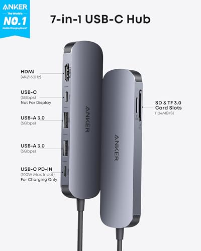 Thumbnail 1 de Anker USB-C Hub 7-in-1: 4K@60Hz HDMI, 2 USB-A 3.0, USB-C Data, PD 100W, SD/TF