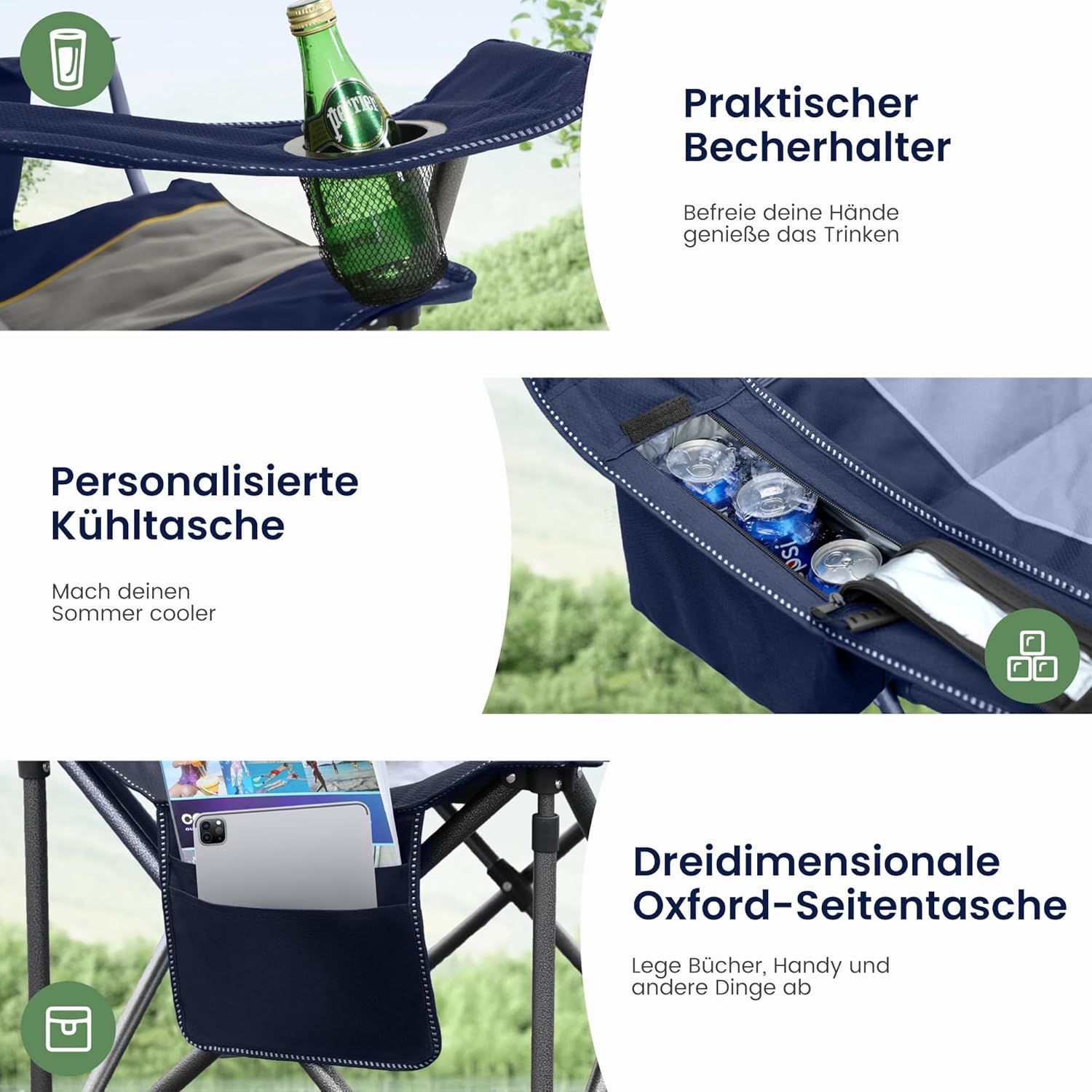 Thumbnail 6 de HIGH POINT SPORTS Campingstuhl Faltbar 2er Set XXL – gepolstert, 200 kg Traglast, Blau