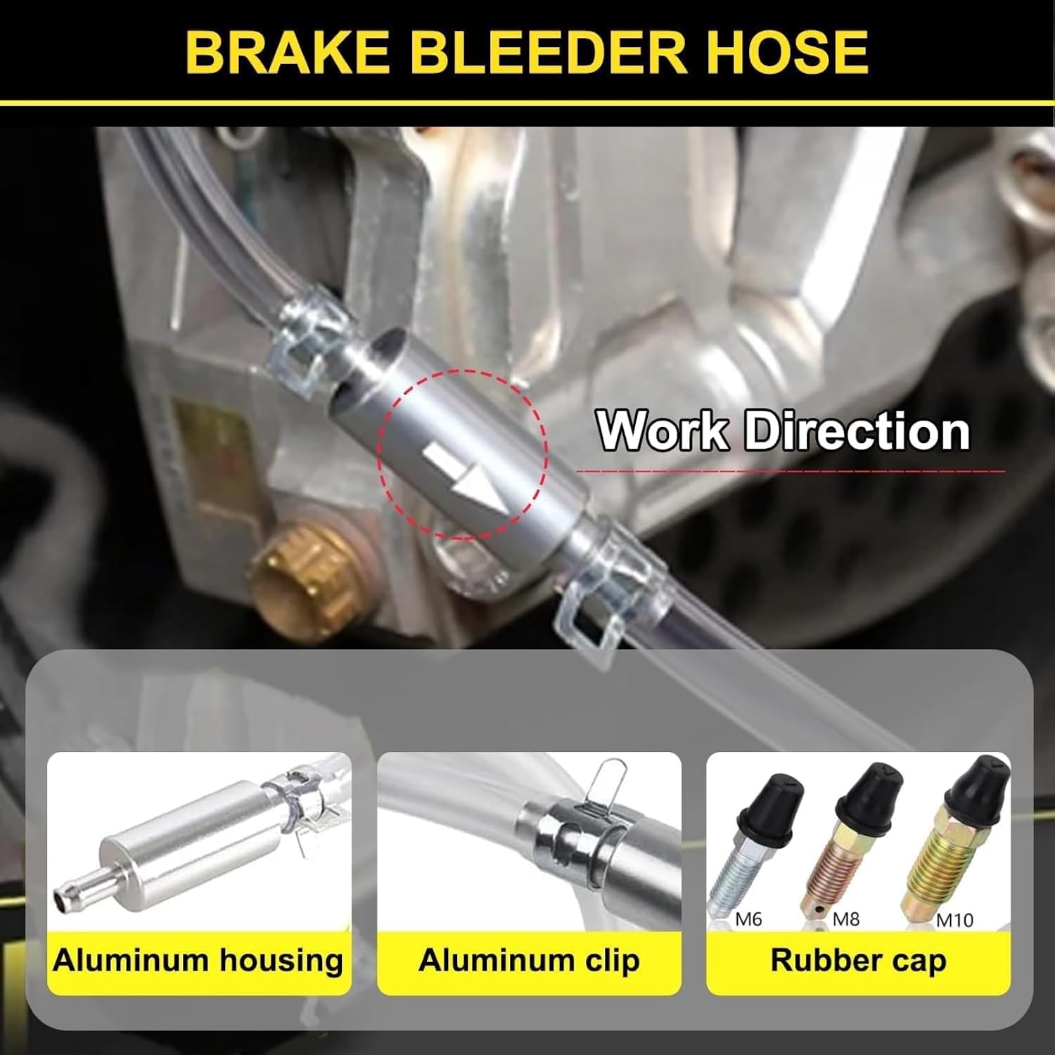 Detalle de Universal Brake Bleeder Hose Kit, 4-Piece with One-Way Valve and Metal Clamps