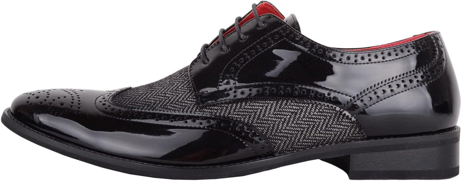 Detalle de Mens Slip On Lace Up Formal Faux Leather Shoes with Tweed Material