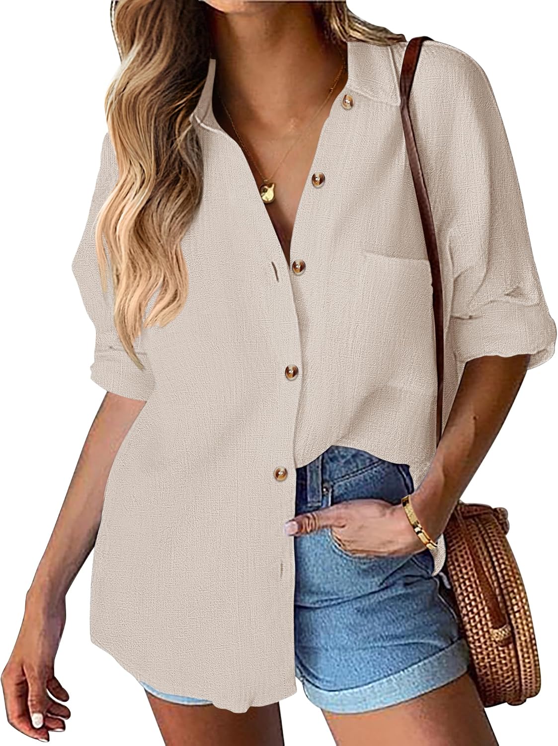 Detalle de Chemise femme coton Hotouch, col en V