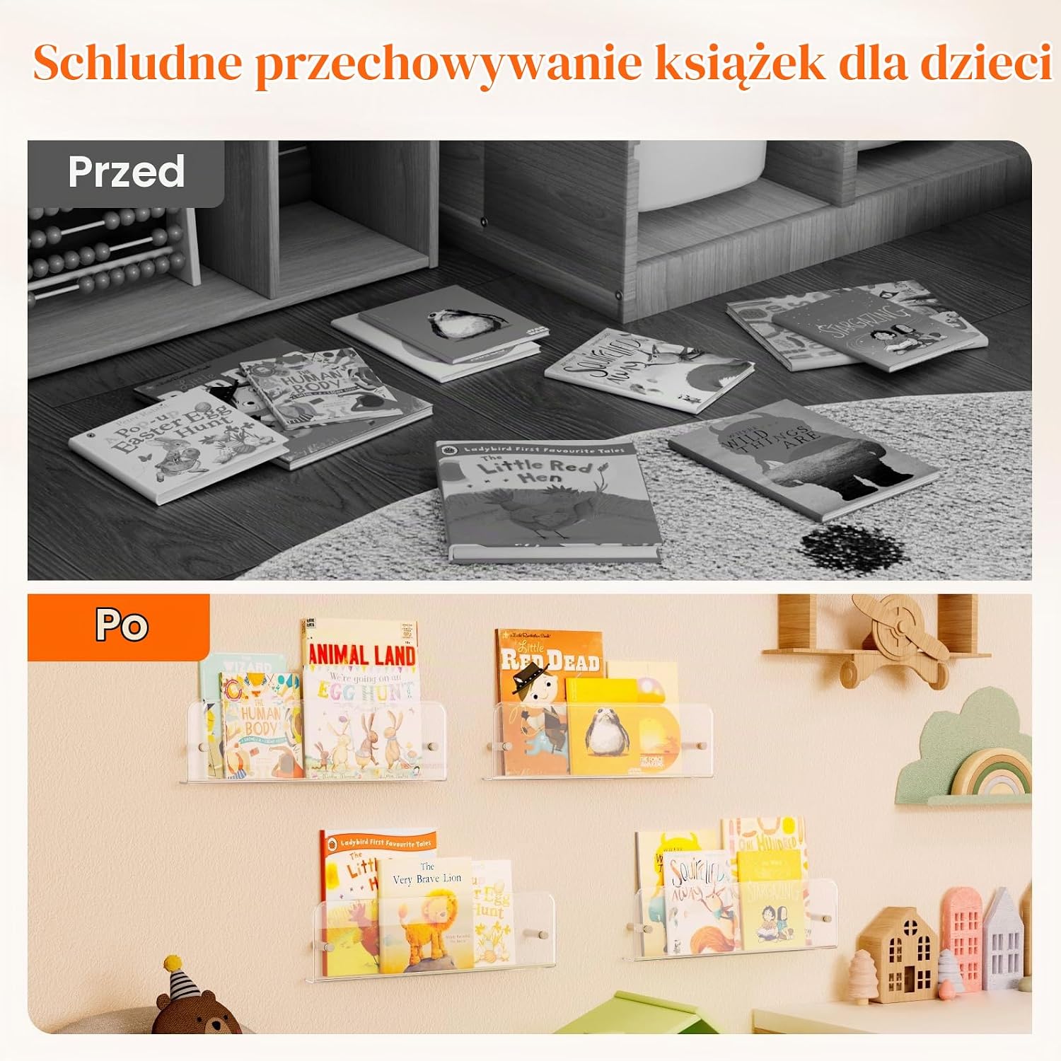 Thumbnail 5 de Lifewit 24073 – 4 przezroczyste półki ścienne na książki dziecięce