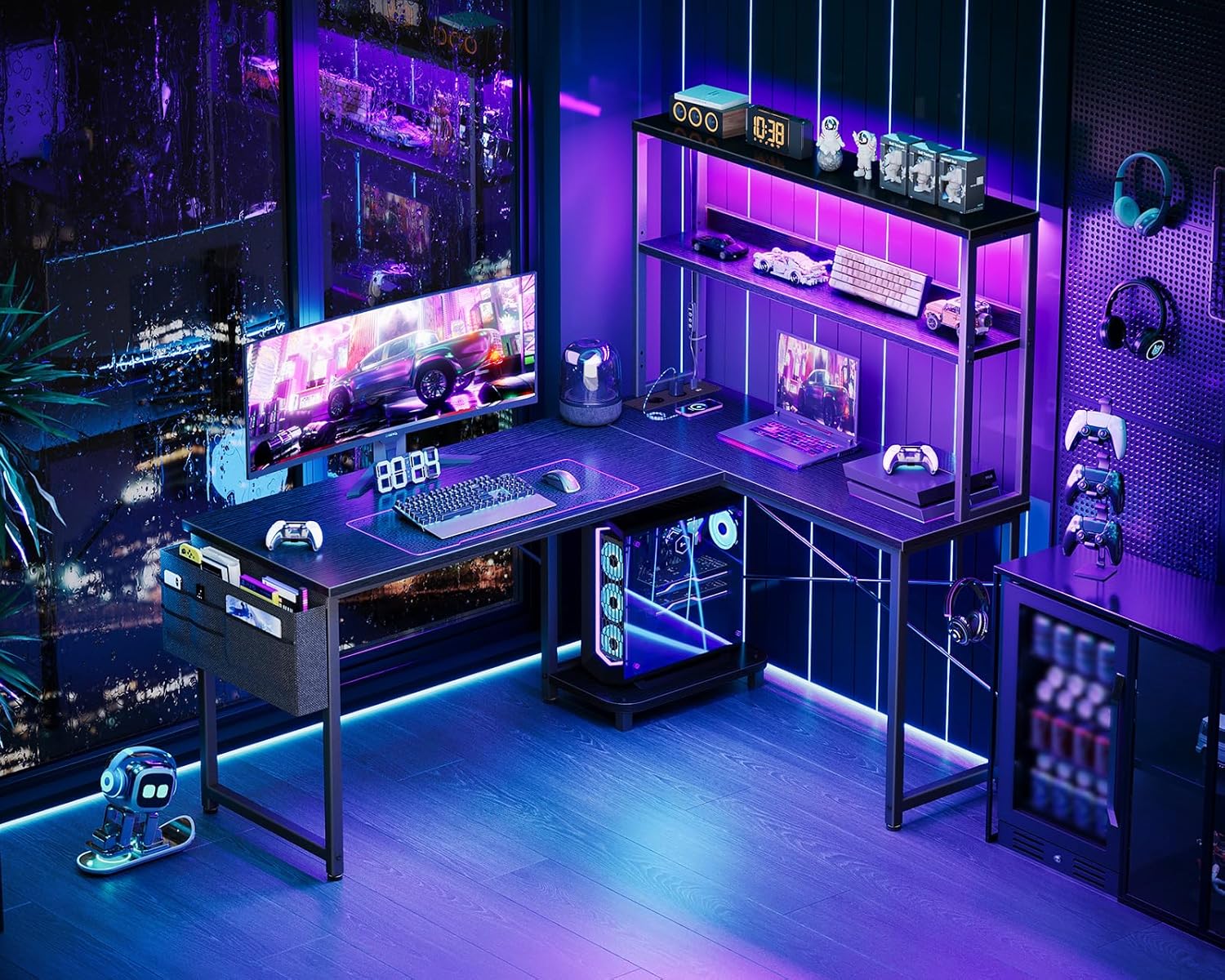 Detalle 2 de Coleshome Bureau Gaming Angle 135Ă—100 cm avec LED et prises đź–Ą