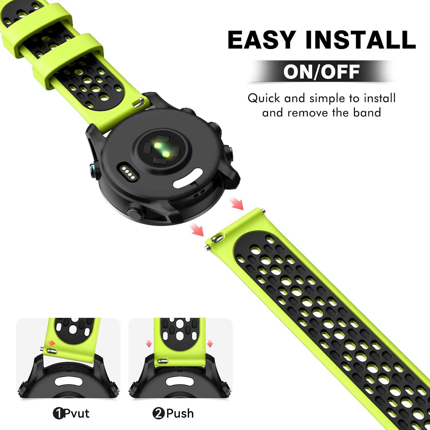 Detalle de OVERSTEP 22mm Silicone Watch Strap for Garmin and Samsung/Gear S3 – Comfort Fit 6.7–8.7 Inch