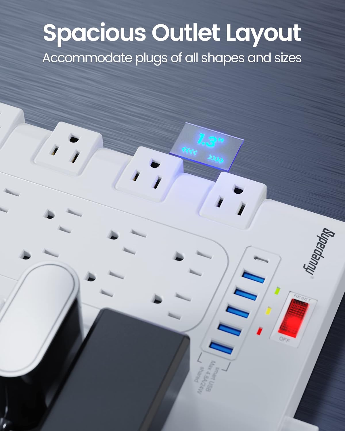 Thumbnail 2 de SUPERDANNY QR2260-U Power Strip Surge Protector, 22 Outlets, 6 USB Ports