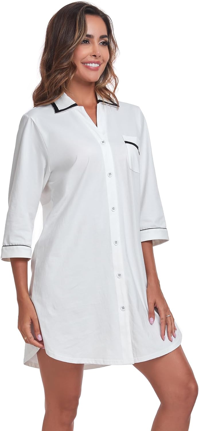 Detalle de COLORFULLEAF Cotton Nightgown Button-Down S-XXL