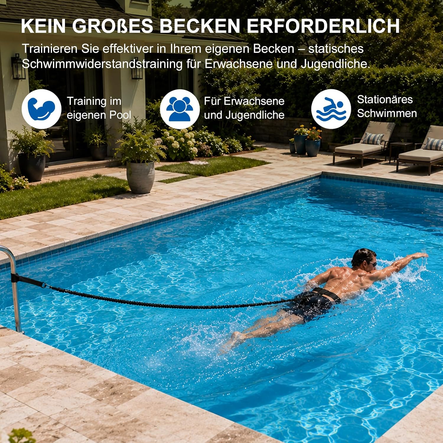 Detalle 2 de Schwimmgurt für Pool – Einstellbarer Schwimmwiderstandgürtel (2,5–7,5 m) für Erwachsene und Kinder ab 7 Jahren