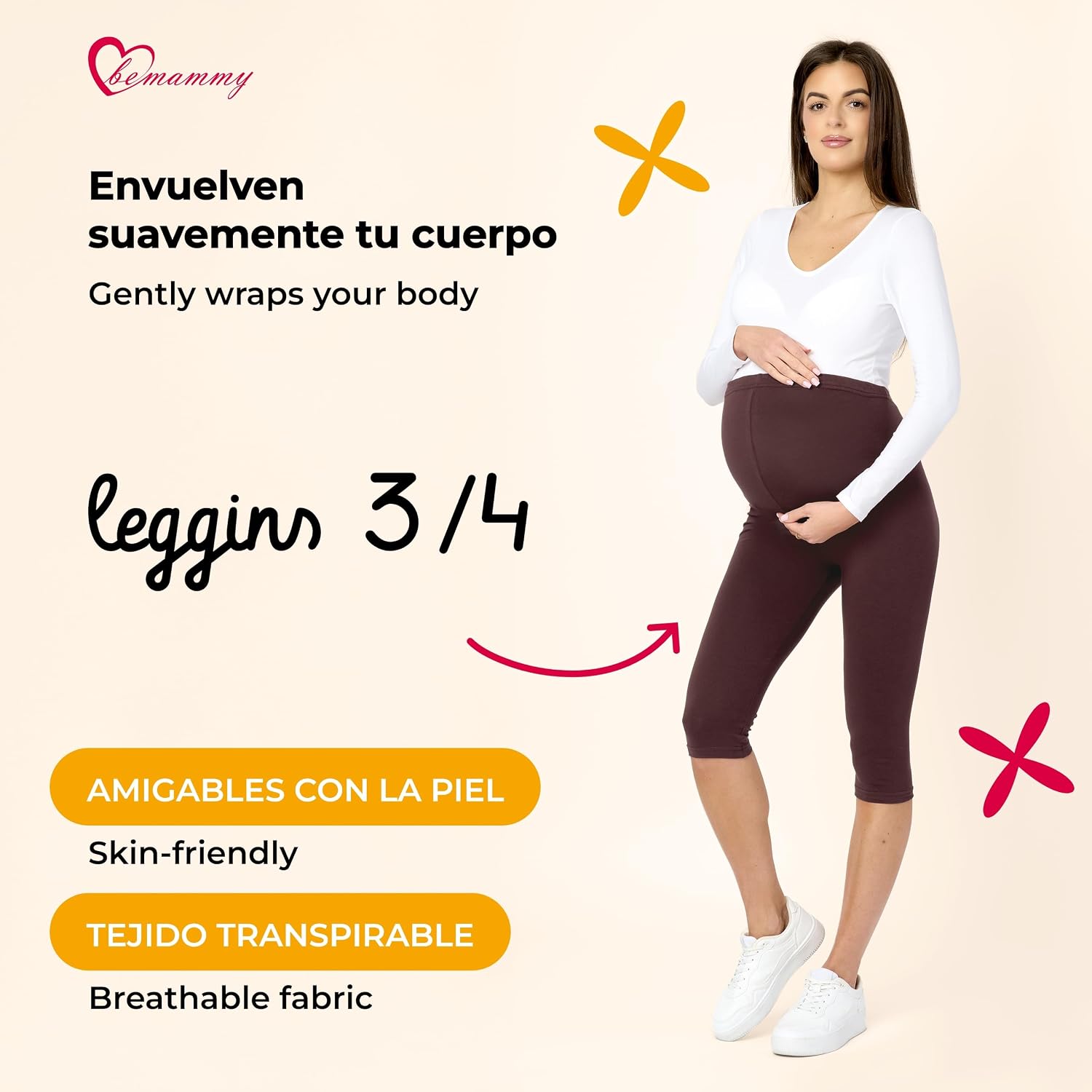Detalle 2 de Be Mammy Umstandsleggings Be20-229 Leggings 3/4 mujer