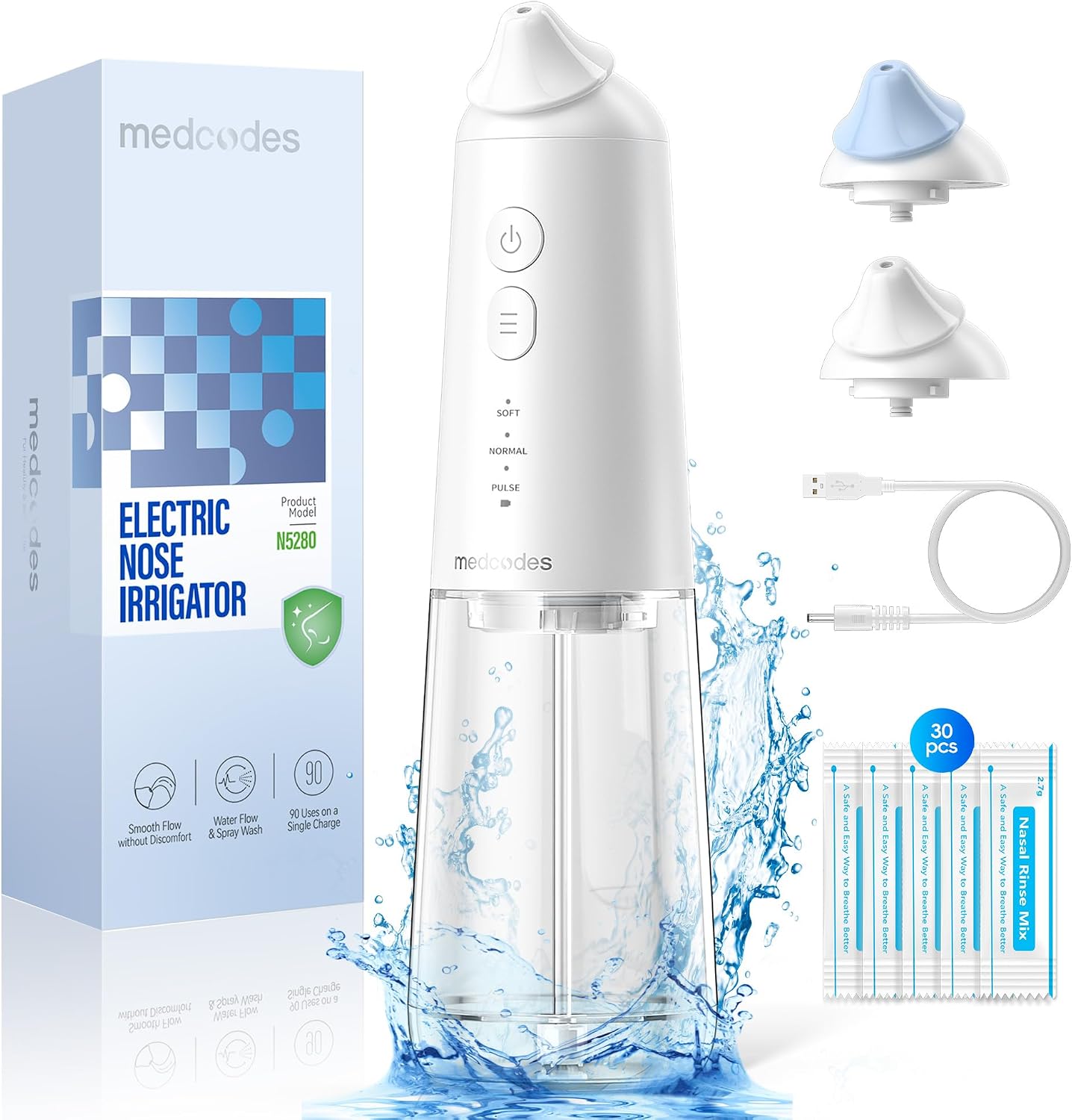 Medcodes Sistema di Lavaggio Nasale Elettrico Aggiornato – lavaggio e aspirazione efficaci in un unico device