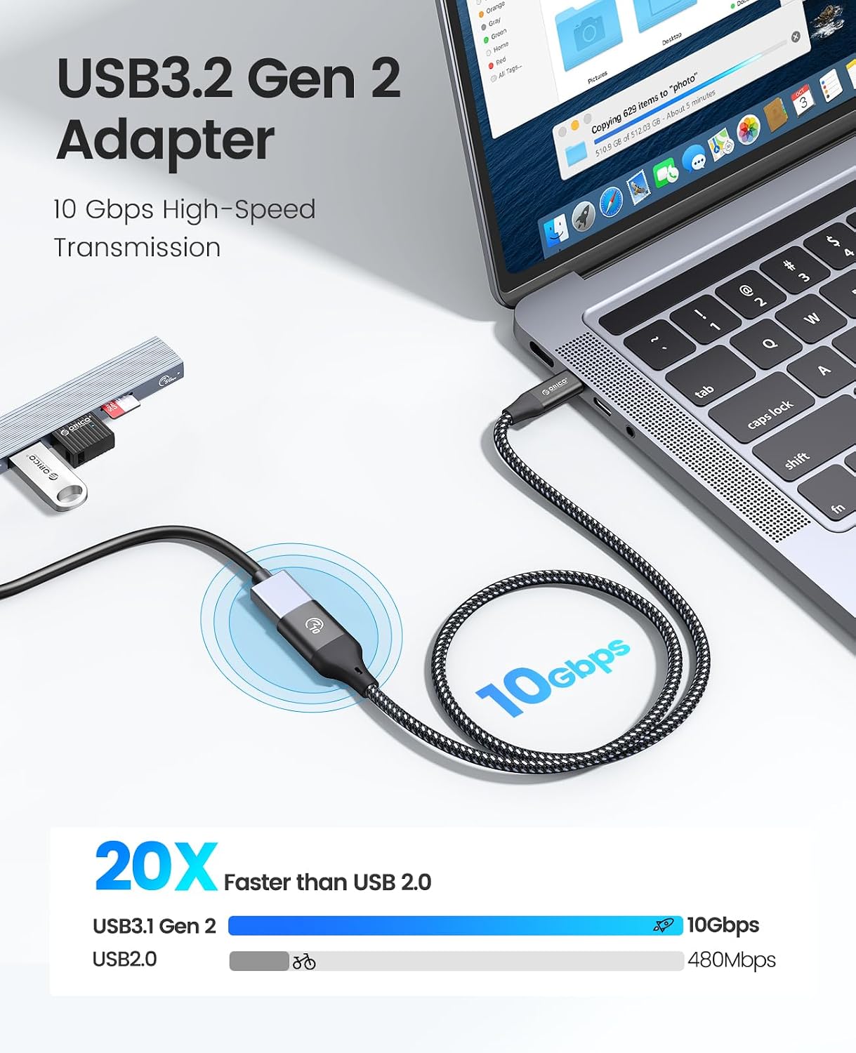 Detalle de ORICO USB 3.1 Verlängerungskabel C Stecker auf A Buchse (USB-A/USB-C), 1 m – Lade- und Sync-Extender bis 10 Gbit/s