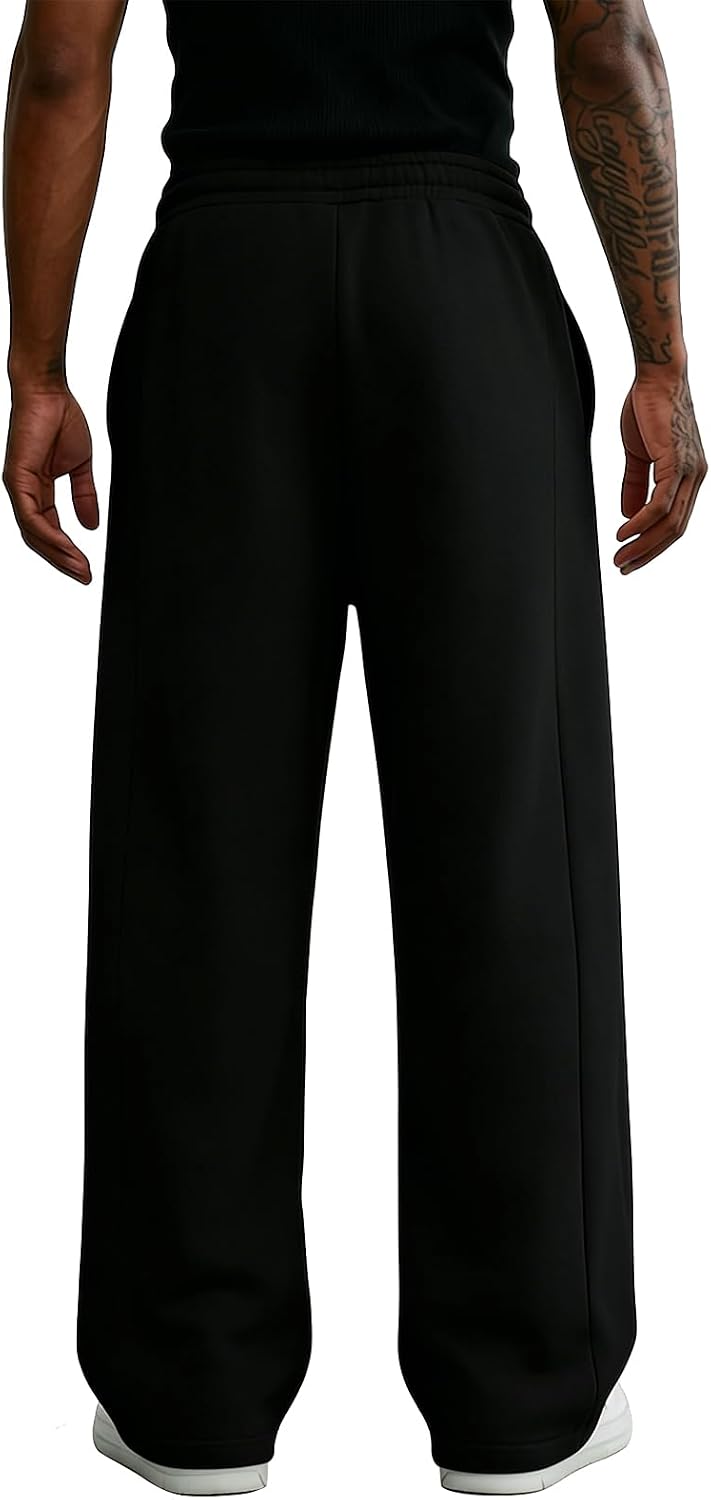 Detalle de Wangdo Men's Baggy Sweatpants: Wide-Leg Cotton-Blend Lounge Joggers with Pockets