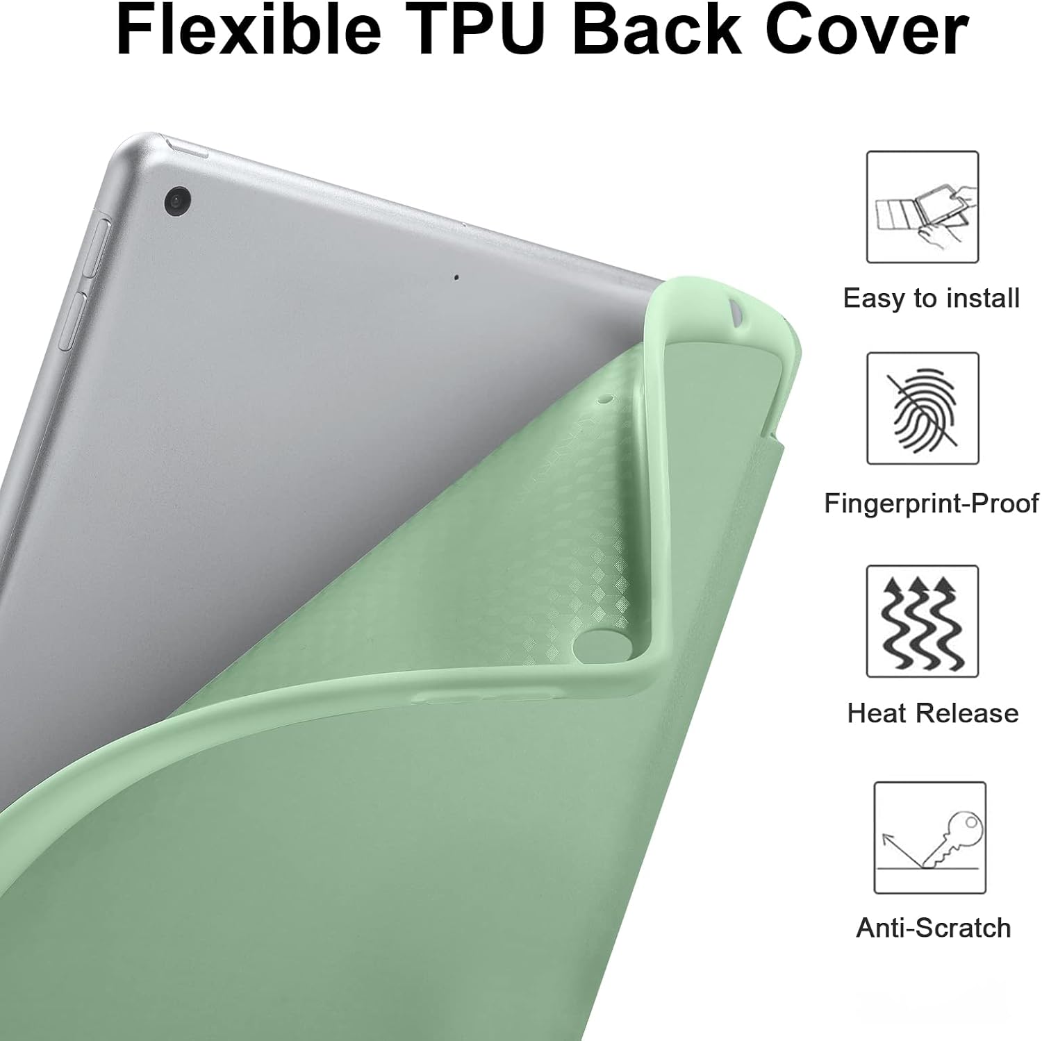 Detalle de Vobafe Case for iPad 9th/8th/7th Generation 10.2-inch (2021/2020/2019) in Green with Pencil Holder and Auto Wake/Sleep