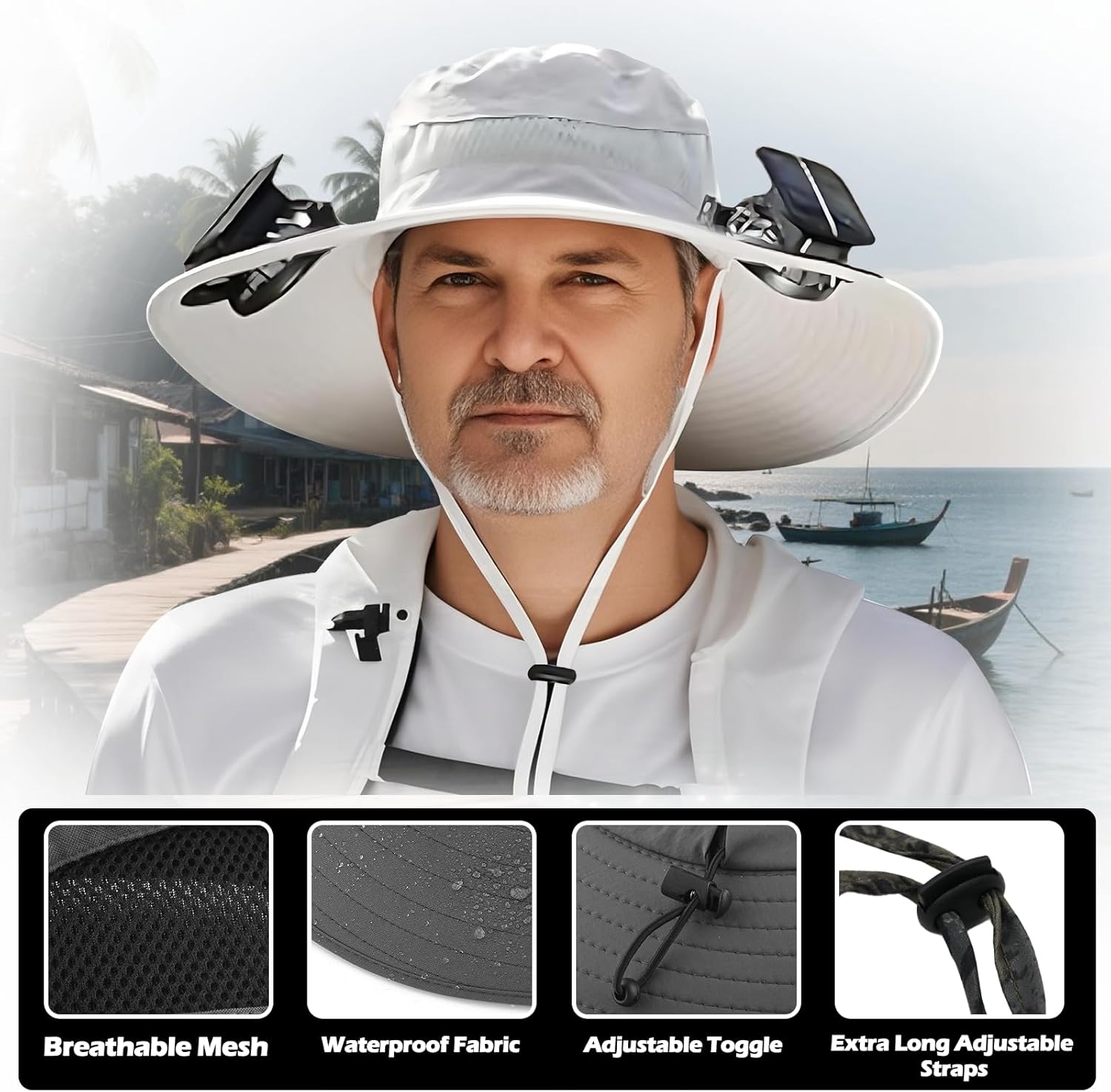 Thumbnail 1 de FishTrip Wide Brim Solar Fan Hat: Outdoor Sun Hat with Dual Solar USB-Fan System