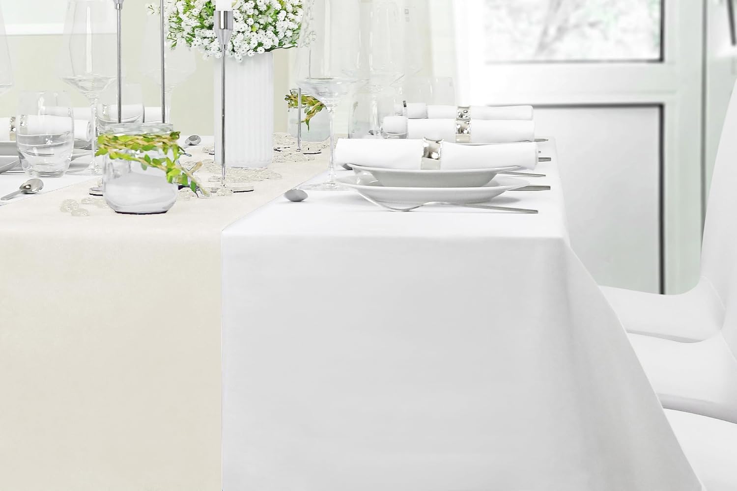 Thumbnail 1 de MODERNO Cremefarbener Vlies-Tischläufer (30 cm x 25 m) für moderne Tischdekoration bei Hochzeit, Geburtstag & Outdoor-Events