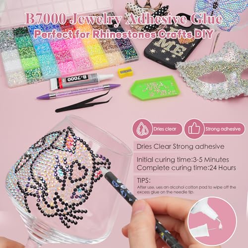 Detalle 2 de EARLMONI Resin Rhinestones Bedazzling Kit with B7000 Glue, 40 Colours, 3mm – Nail Art Gemstones