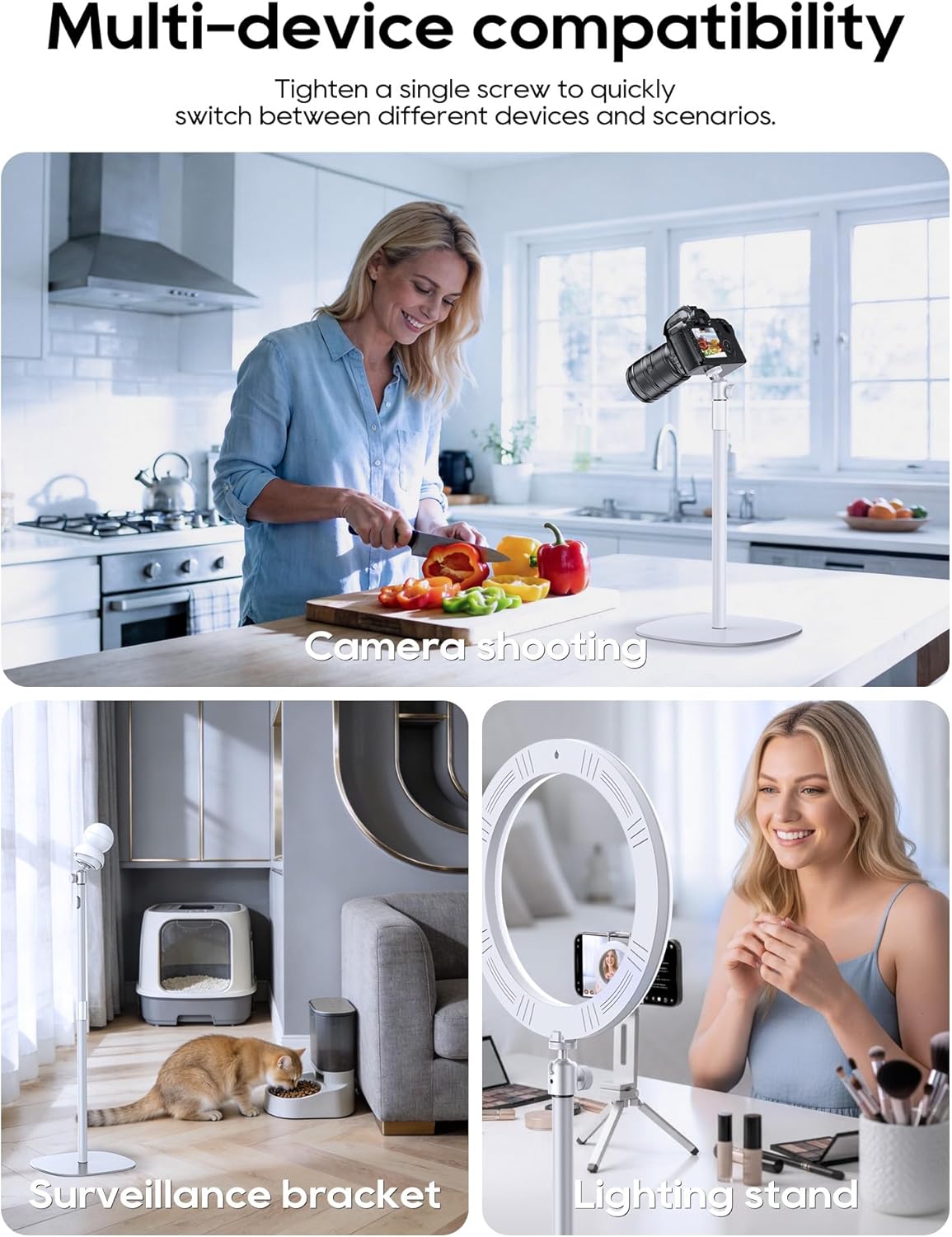 Thumbnail 2 de Haweah support de projecteur au sol réglable 40 à 120 cm avec tête pivotante 360° (vis 1/4", blanc)