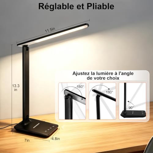 Detalle de joyshie Lampe de Bureau LED Pliable avec Adaptateur – Noir