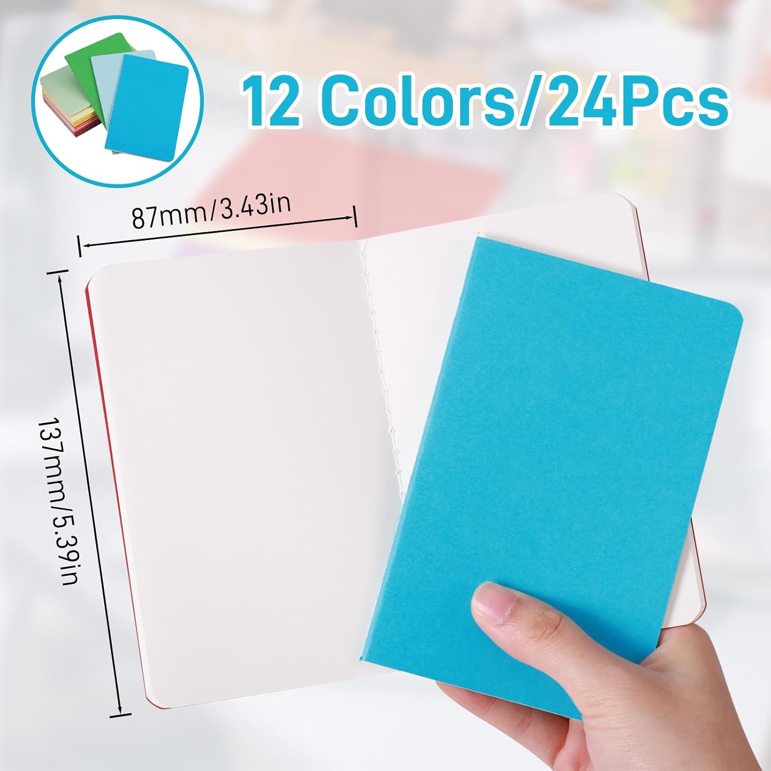 Detalle de JIANTA 24 Quaderni A6 Vuoti con Copertina Kraft Arcobaleno – Set da Viaggio e Studio