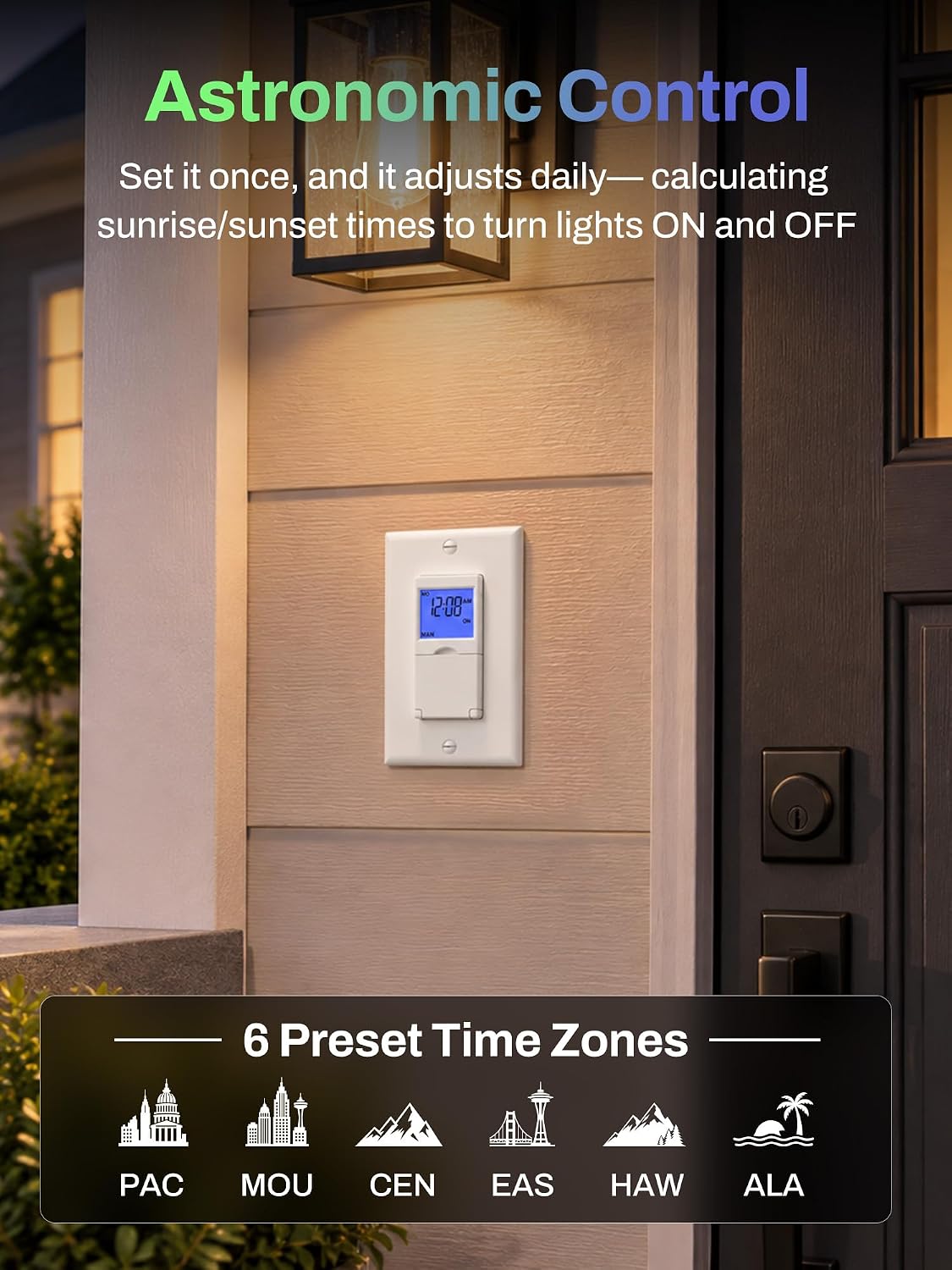 Detalle 2 de BN-LINK 7-Day Astronomical In-Wall Timer Switch, 18 Programs, Blue Backlight