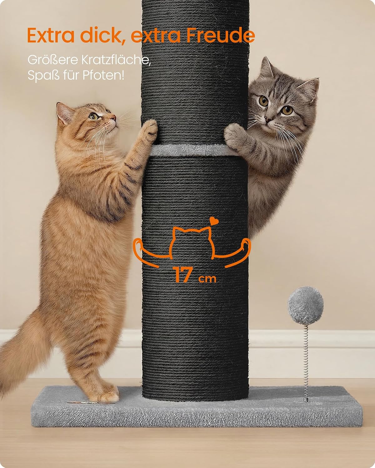Detalle de Feandrea Kratzbaum 85 cm hoch – XXL Kratzsäule mit 17 cm Stamm, ideal für Maine-Coon-Katzen