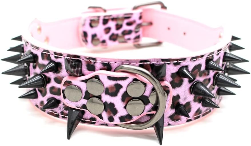 Thumbnail 6 de haoyueer Sharp Spiked Studded Dog Collar (2 Inch) – red synthetic leather collar for medium & large dogs