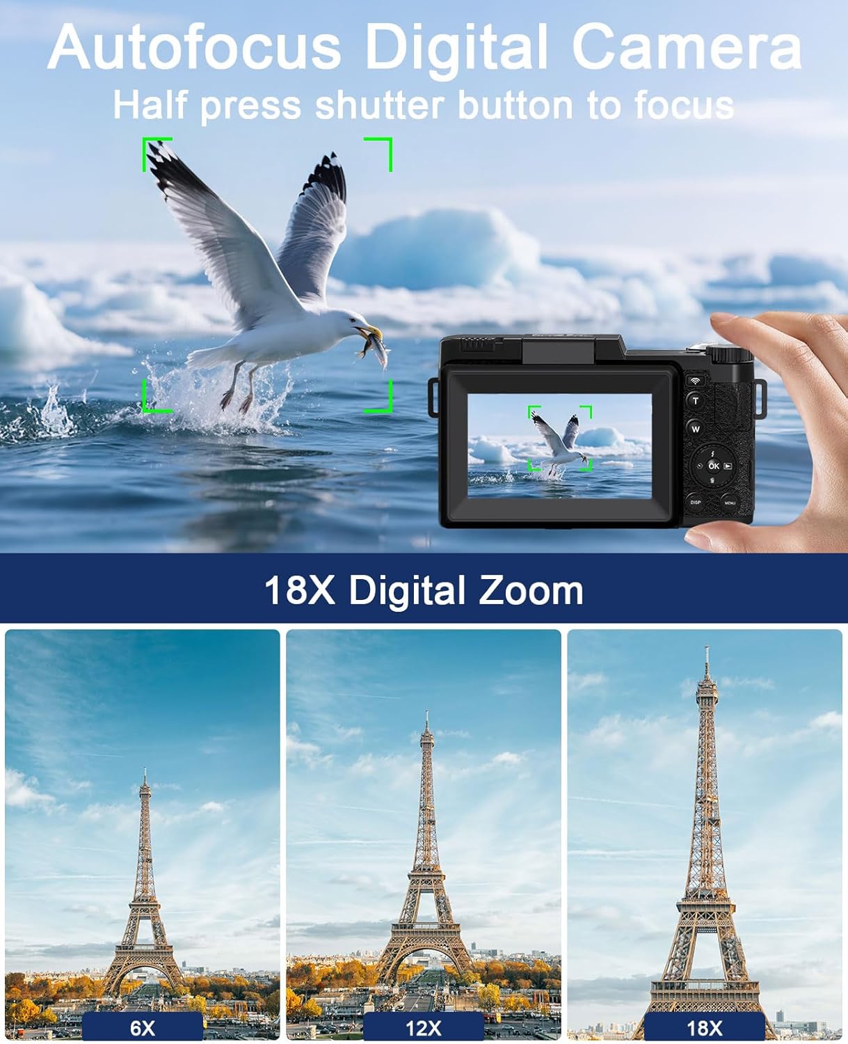 Thumbnail 5 de 5K Digitalkamera mit 64 MP, WLAN, 180°-Display und 2 Akkus – kompakte Foto- und Vlogging-Kamera für Einsteiger