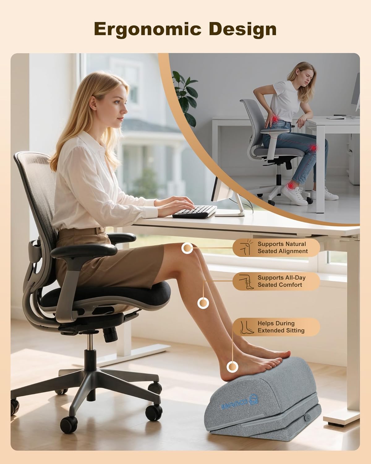 Thumbnail 1 de COMFIER Foot Warmer with Vibration: 3-Height Under-Desk Foot Rest with Heat and Massage