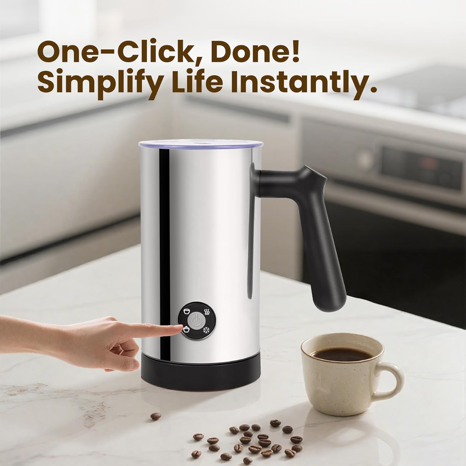 Thumbnail 1 de 10.6oz 4-in-1 Electric Milk Frother & Steamer (Hot/Cold Foam Maker) with Ceramic Lining