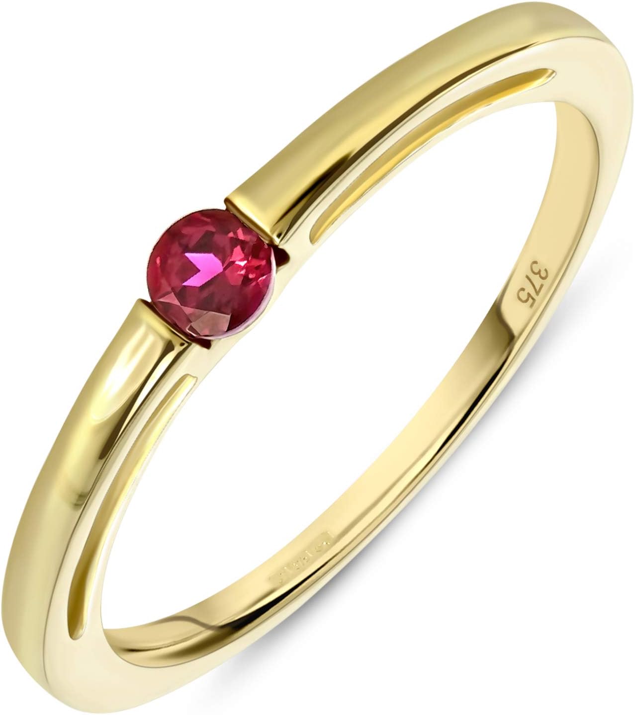 Detalle 2 de MIORE Anello Donna in Oro Giallo 9KT 375 con Rubino Centrale – Solitario Elegante, Gift Box e Certificato