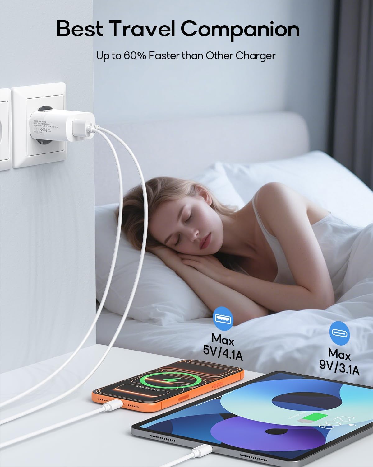 Thumbnail 2 de 2 Pcak UK to European Plug Adapter: 3-in-1 Travel Charger with 2 USB‑C and 1 USB‑A (UK to EU)