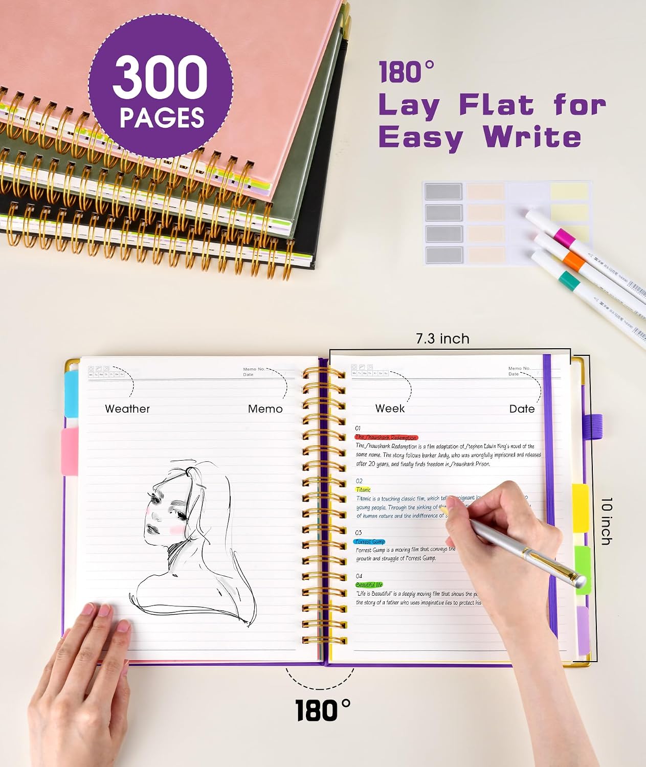 Thumbnail 5 de dilitego Ztbjb- shen zi 5-Subject Spiral Notebook, 300 Pages, 8 x 10 Inches