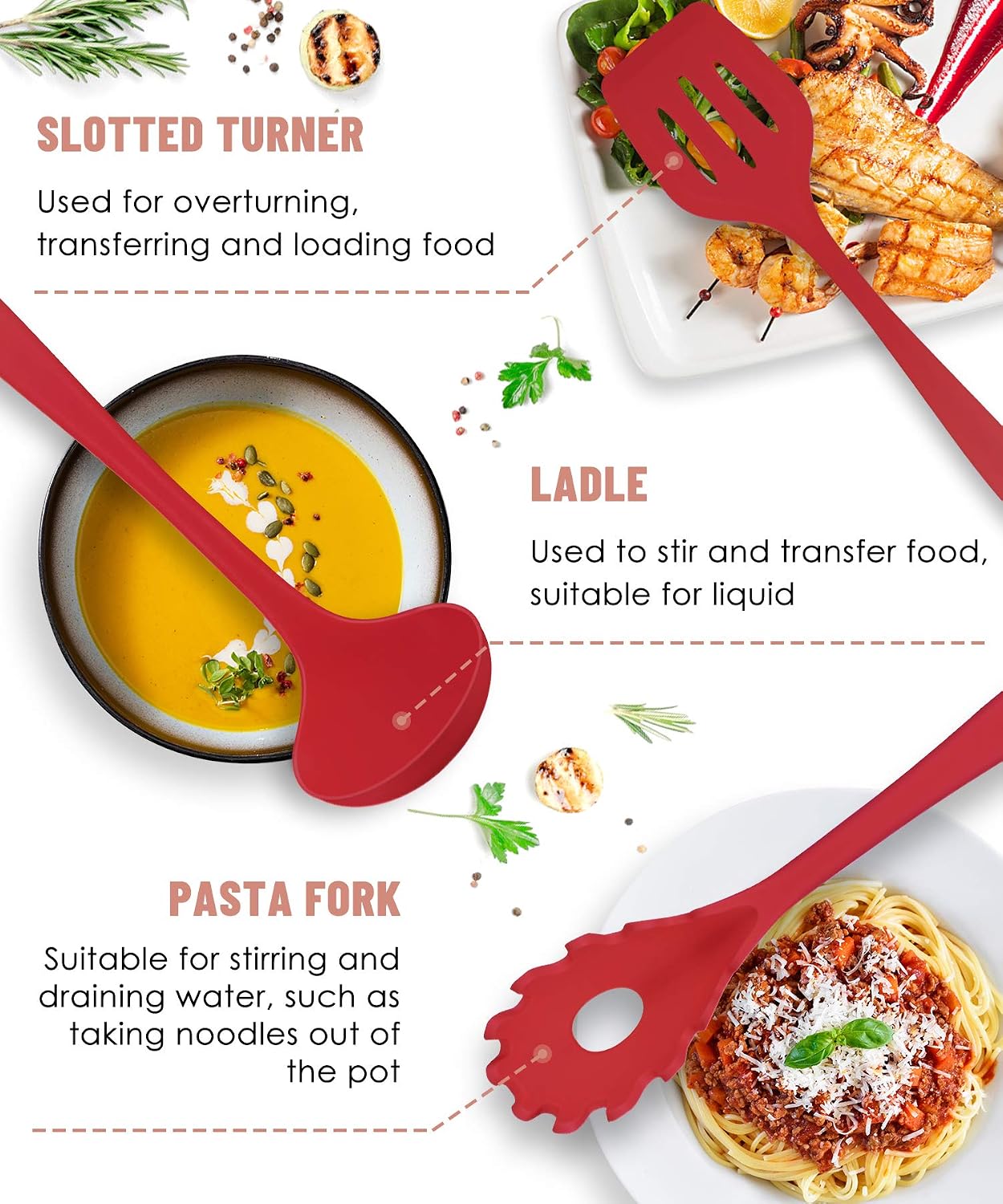 Detalle 2 de Pranski PRK001-2012-RE 12-Piece Red Silicone Utensil Set