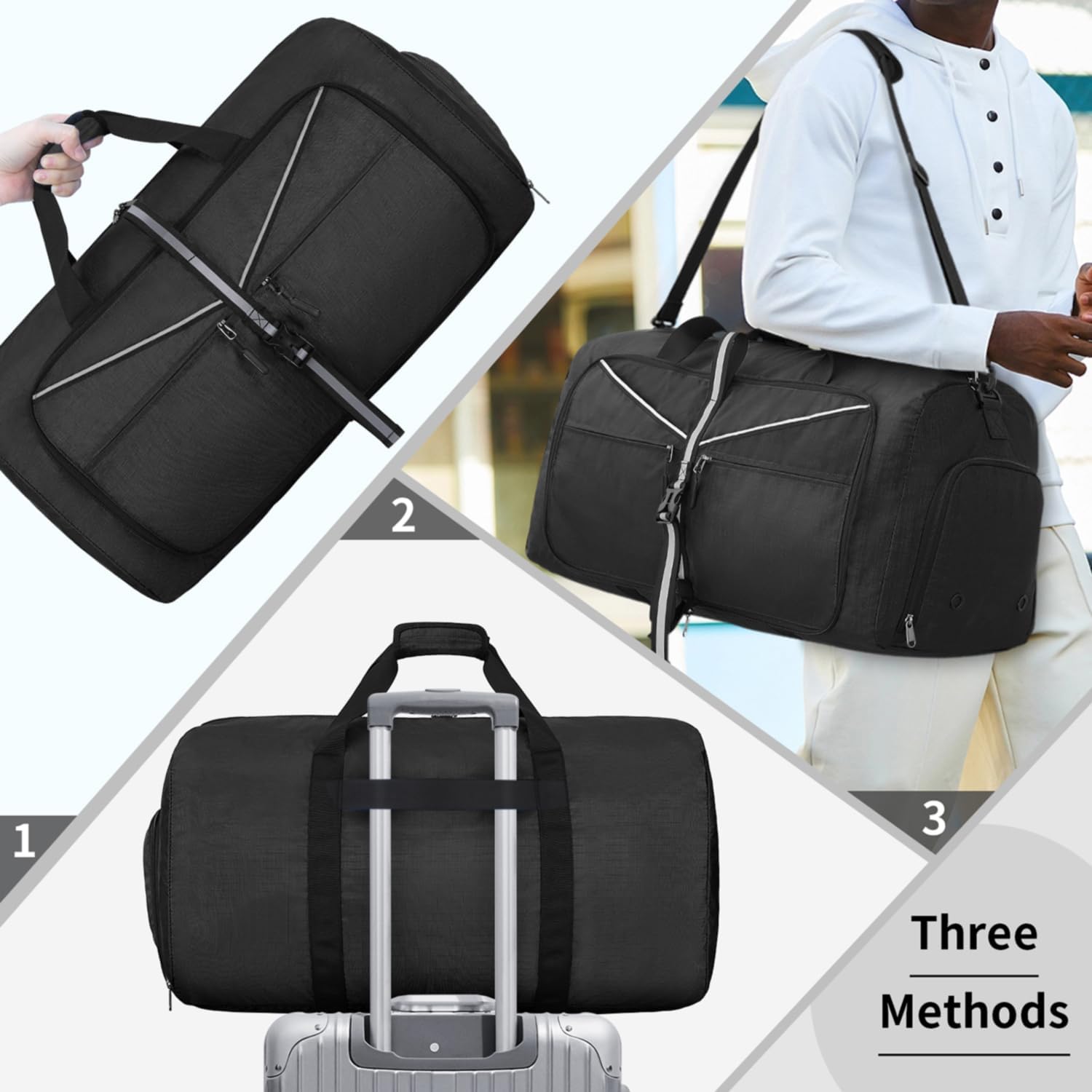 Detalle 2 de Lubardy Borsone da Viaggio Grande 65L/80L/100L Pieghevole, Impermeabile, Leggero e Versatile con Scomparti per Scarpe