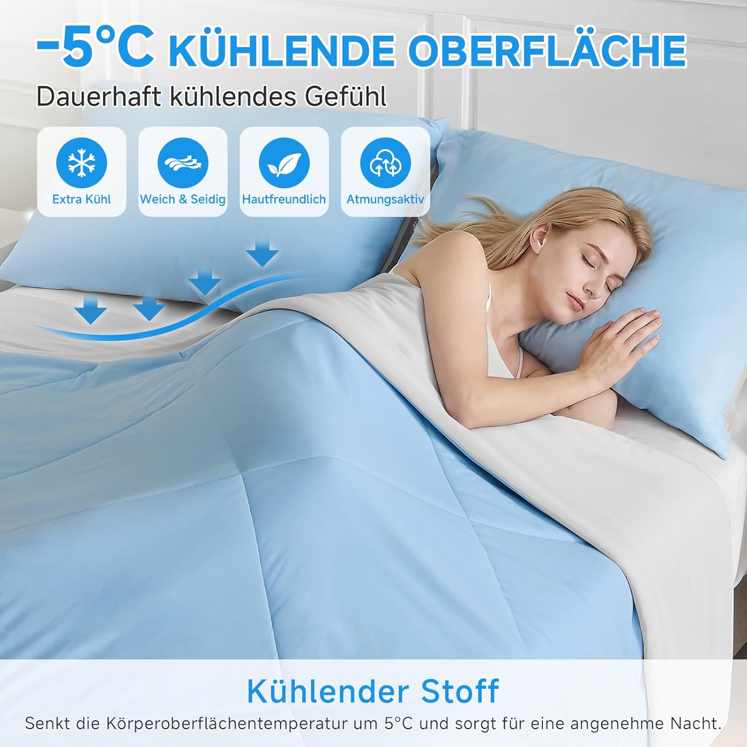 Thumbnail 1 de HOMFINE Kühldecke Doppelseitig Kühlende Decke – kühler Schlafkomfort im Sommer (150 x 230 cm, Blau)