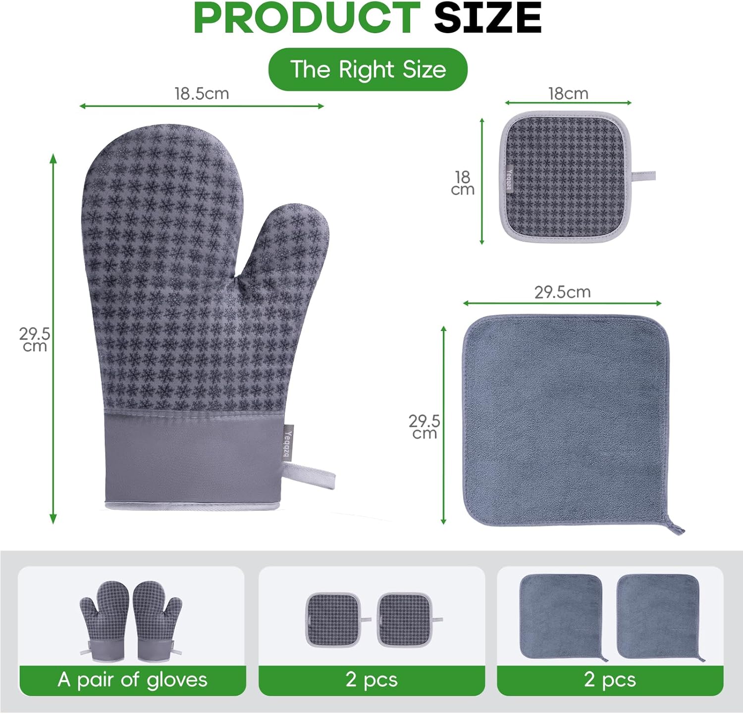 Thumbnail 1 de Yeqqzq 6-piece Oven Mitts, Pot Holders & Kitchen Towels Set (Grey)