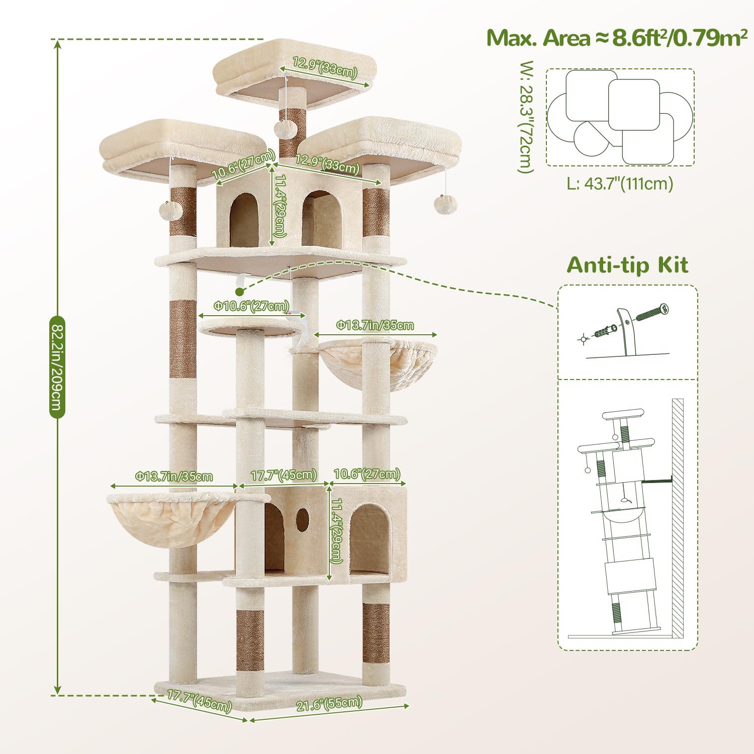Thumbnail 6 de Globlazer F82 82-inch Cat Tree with Sisal Posts, Condos and Perches