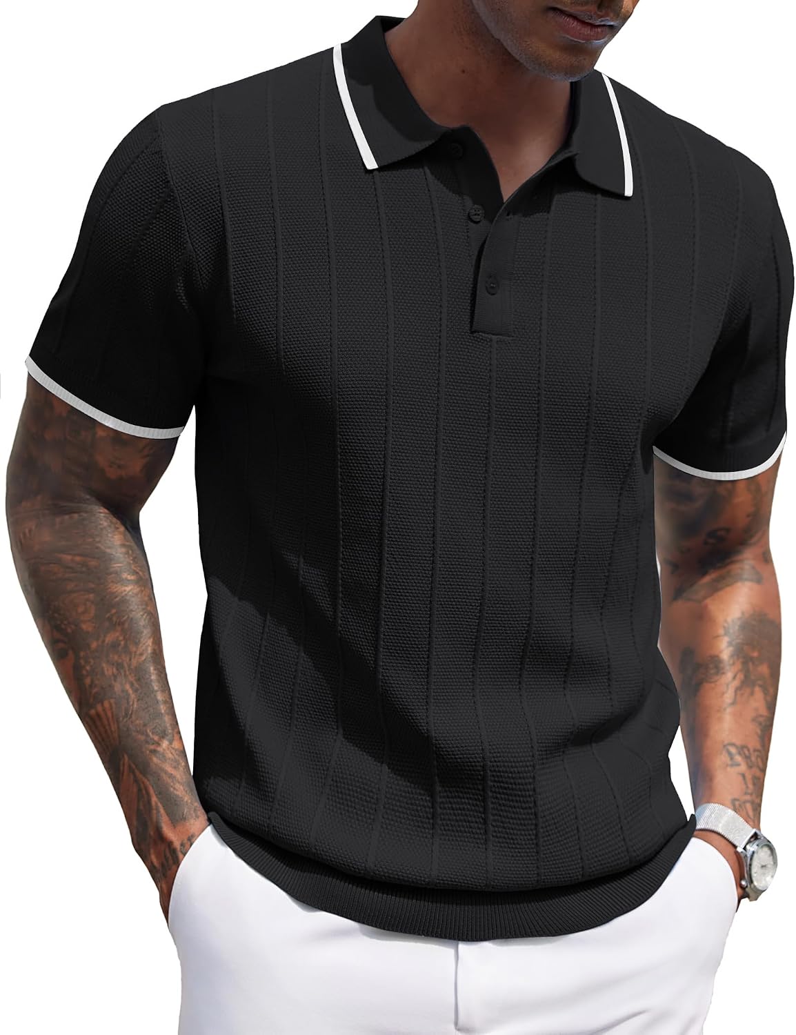 Detalle de COOFANDY Men's Knit Polo Shirt