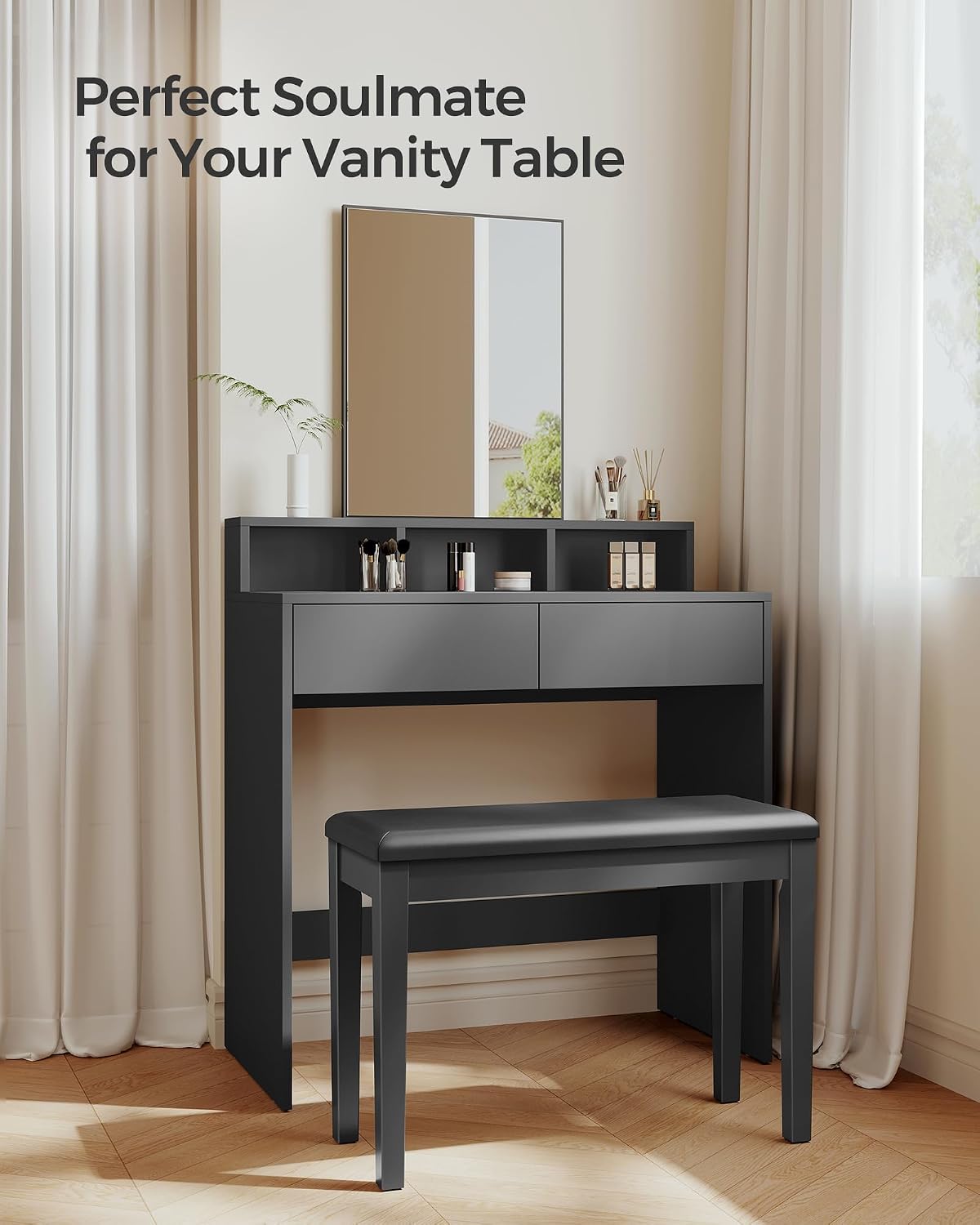 Detalle 1 de SONGMICS ULPB75BK Duet Piano Bench with Padded Seat and Storage