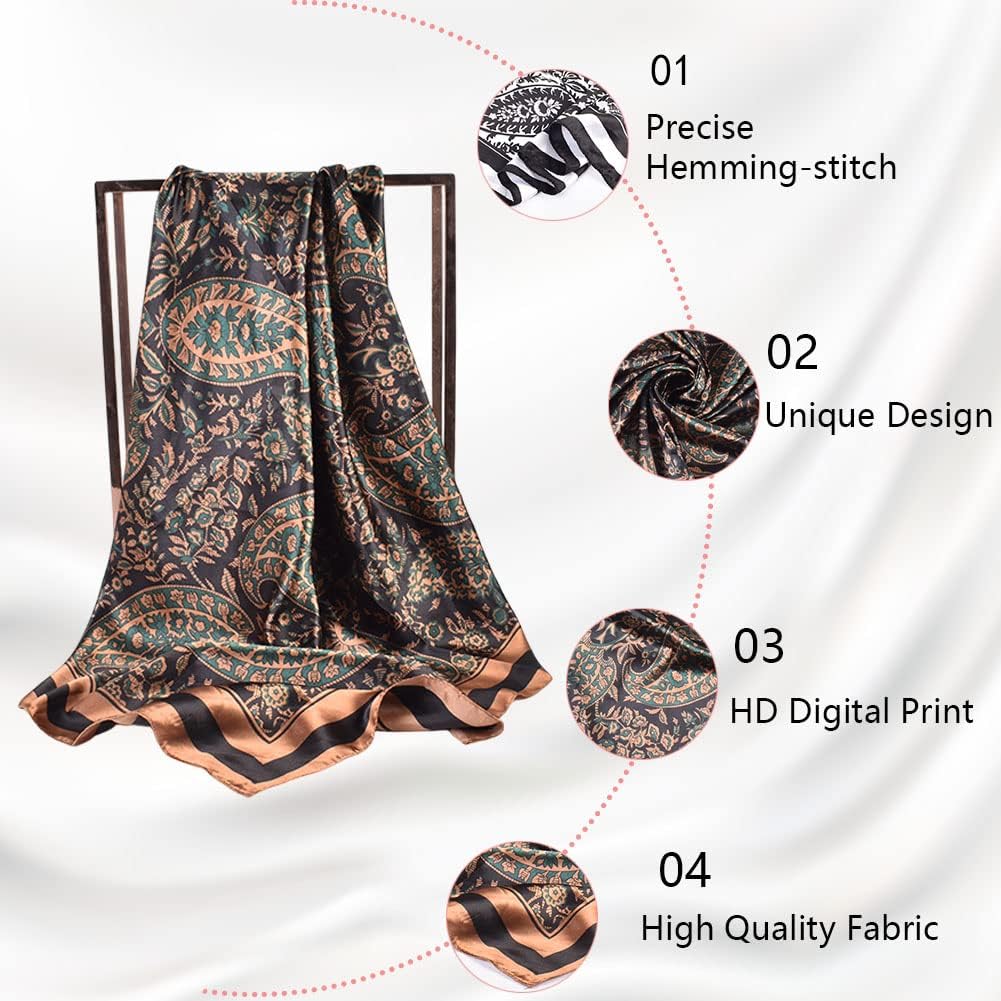 Detalle 1 de upeilxd U-SJ0081 4-Piece Satin-Like Square Scarves, 35-Inch