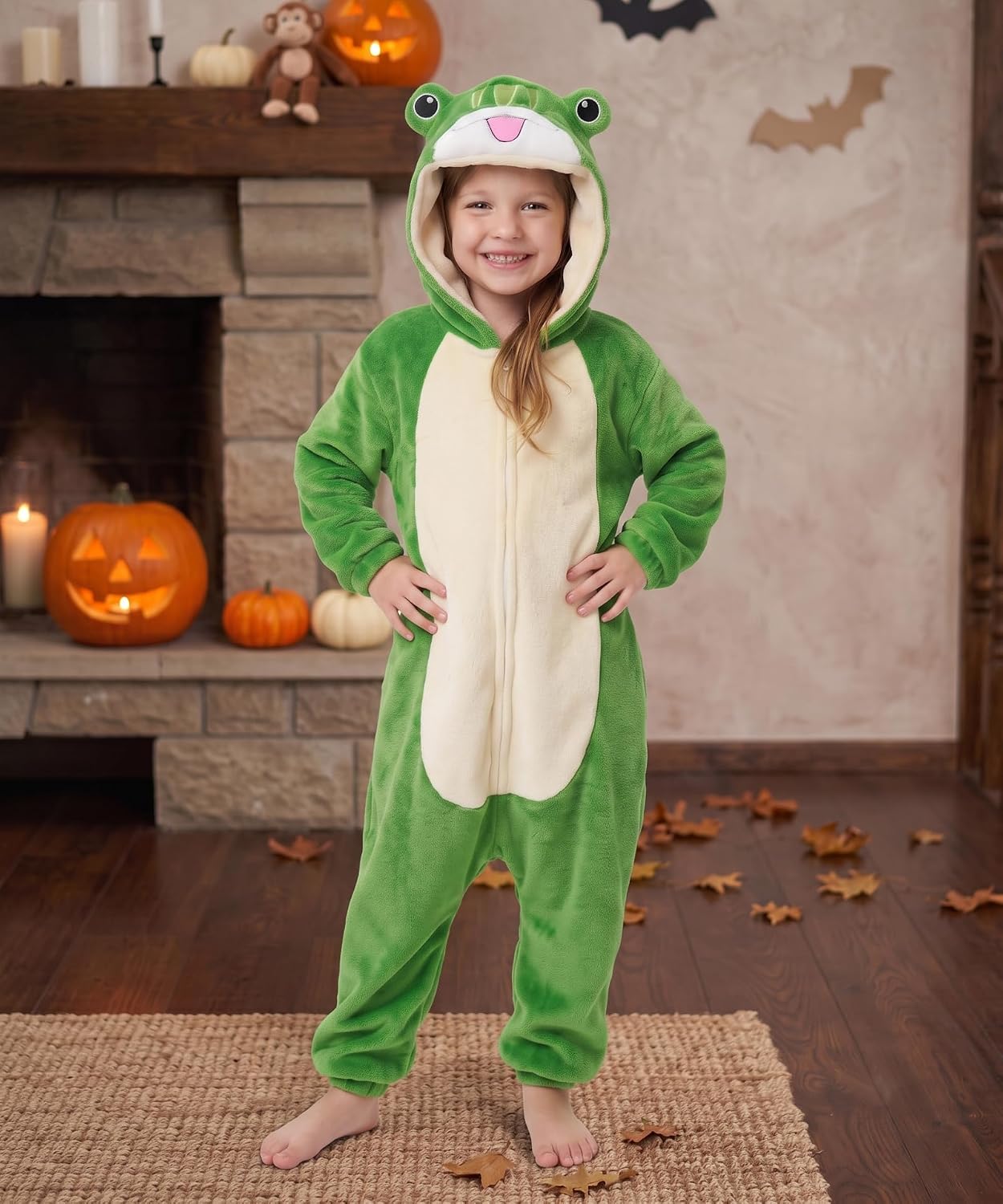 Detalle de LONULAIN WXETSY Kids Animal Onesie Pajamas, Flannel Fleece Hood, Pockets & Zipper