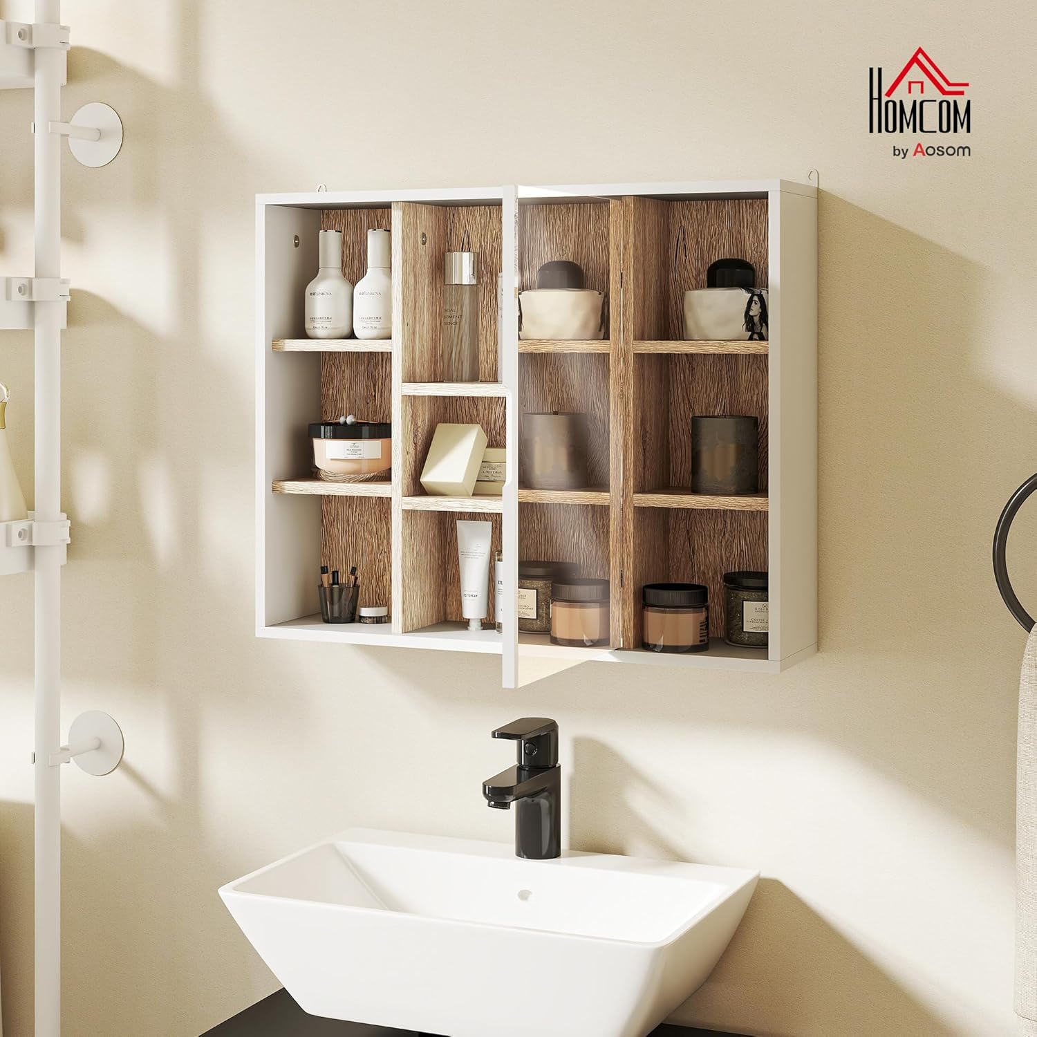 Thumbnail 2 de Armoires Murale HOMCOM avec Miroir – Miroir Salle de Bain avec Rangement, 60 x 14,5 x 49,4 cm, Blanc