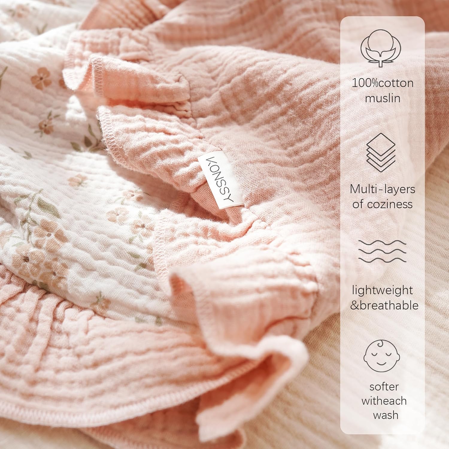 Thumbnail 2 de Konssy Muslin Baby Blanket, 43 x 39 in